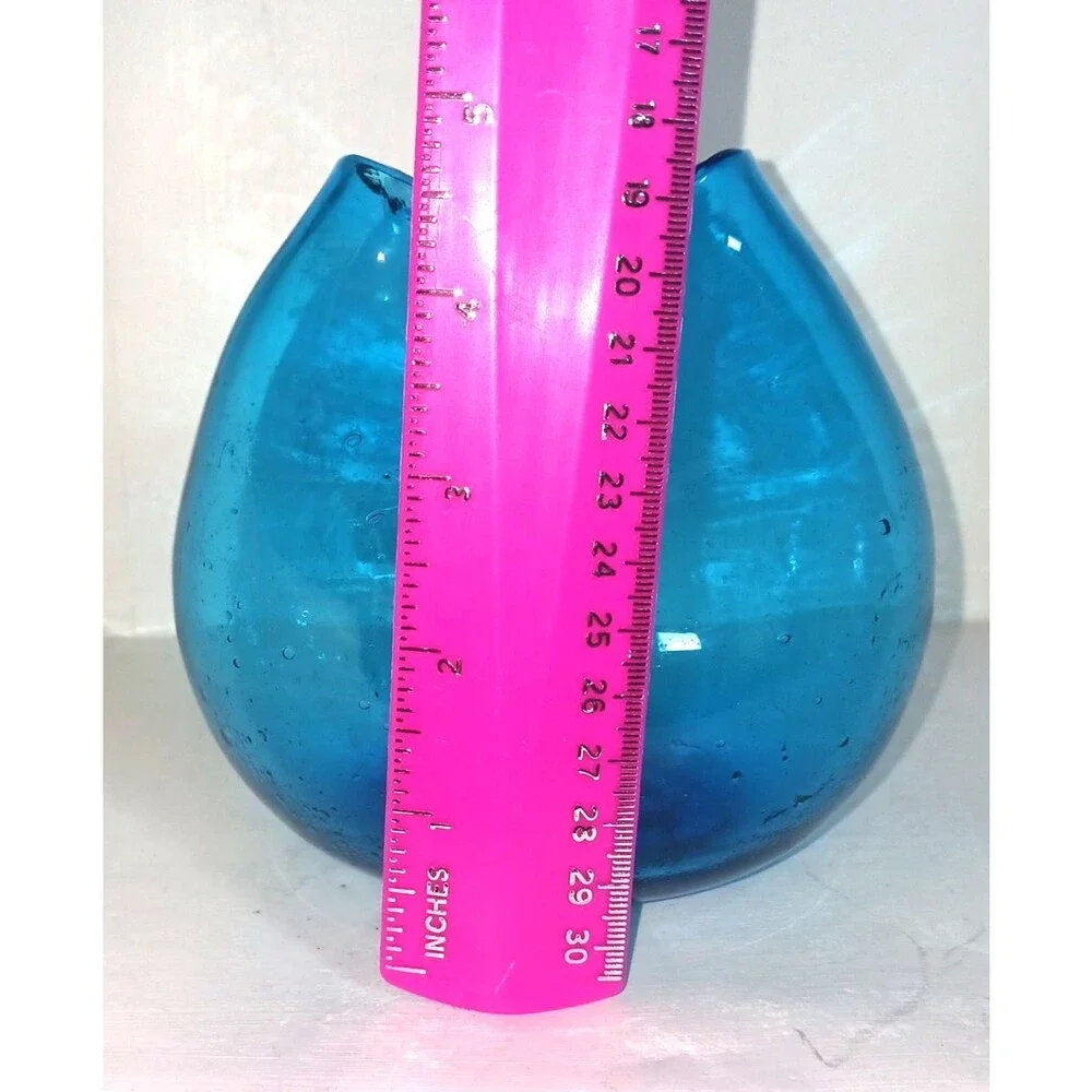 Vintage Blue Blenko 39 Pinched Ivy Bud Vase Mid Century Hand Blown Art Glass
